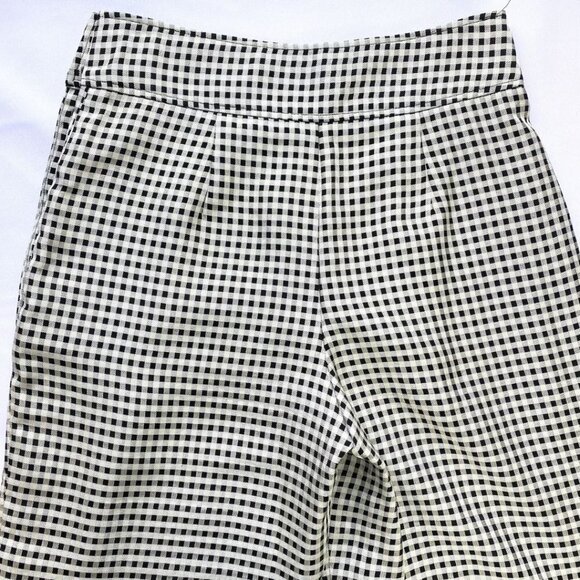CLUB MONACO BLACK WHITE GINGHAM TAPERED WIDE CROPPED SIDE BUTTON PANTS - 4 - Picture 9 of 10